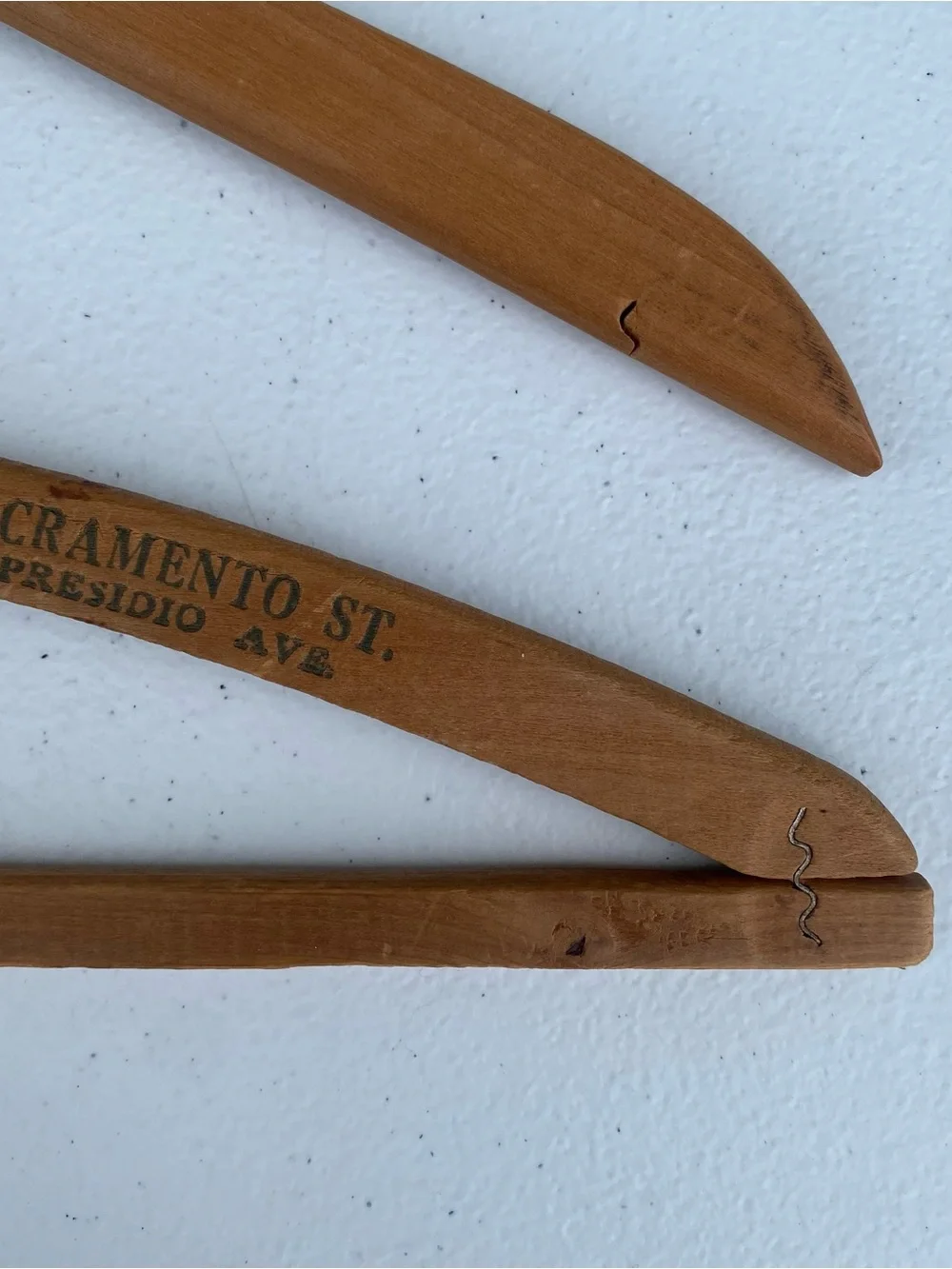 Lot of 2 : Vintage Wooden Advertising Clothes Hangers Marshall Steel Live Wire